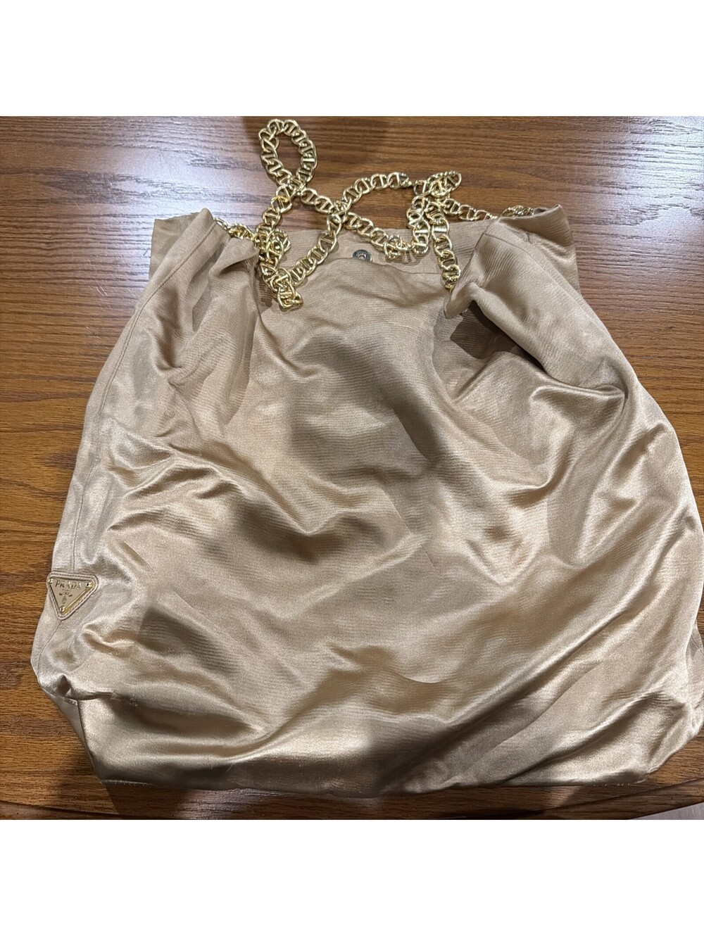 Prada Beige Satin Chain Strap Tote Bag
